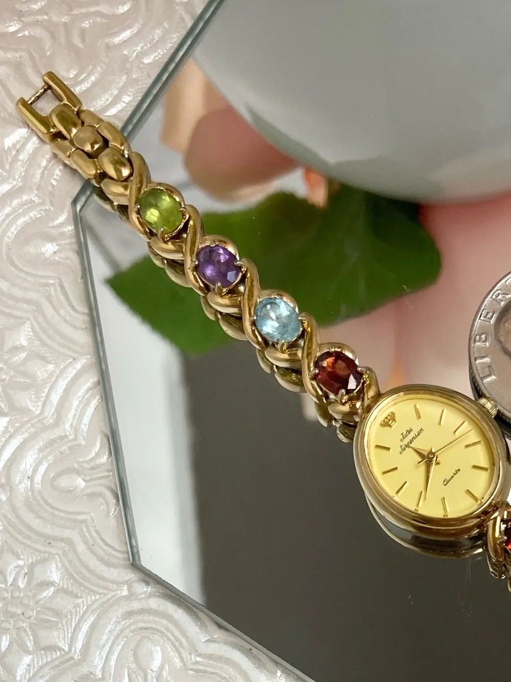 Vintage Jules Jurgensen Gemstone Accented Band Dainty Ladies Cocktail Watch
